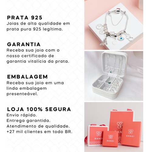 Kit Pulseira Berloque Tambor + Separador Cristal Prata 925