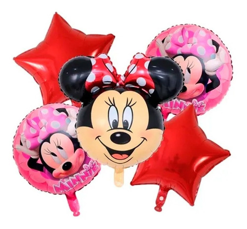 Set Deco Globos De Personajes Minnie Bouquet X5 Unidad