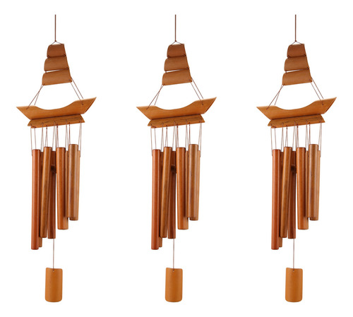 3 Campanillas De Viento De Bambú Hechas A Mano, Naturales, D