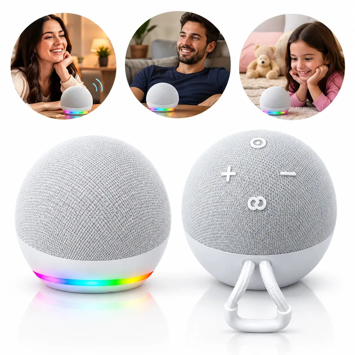 Alaxe Caixa De Som Inteligente Comando Voz Portátil Bluetooth LED RGB Compatível Com Aplicativo Alexa No Celular Som  Sem Fio Compacta Para Casa Quarto Escritório Música Smartphone Branco