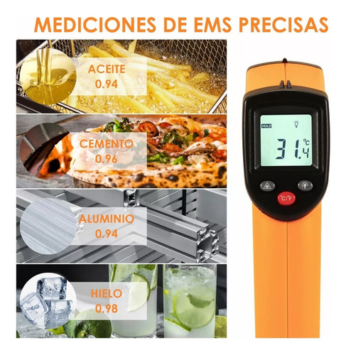 Termómetro Ambiental Infrarrojo Digital Industrial -50-400° KUAIQU Non Contact Laser Temp Gun