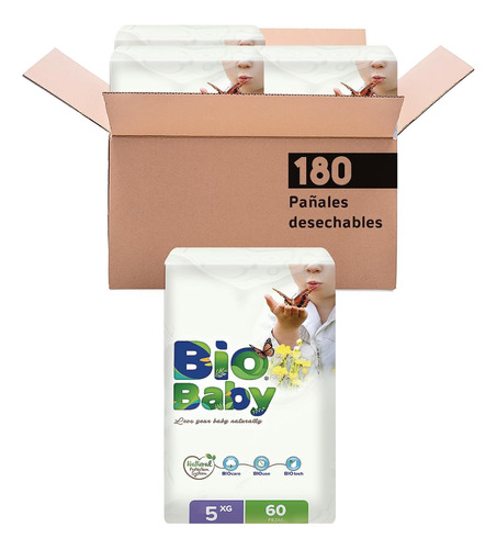 Caja De Pañales Bio Baby X3 Paquetes de 60 C/u Talla 5