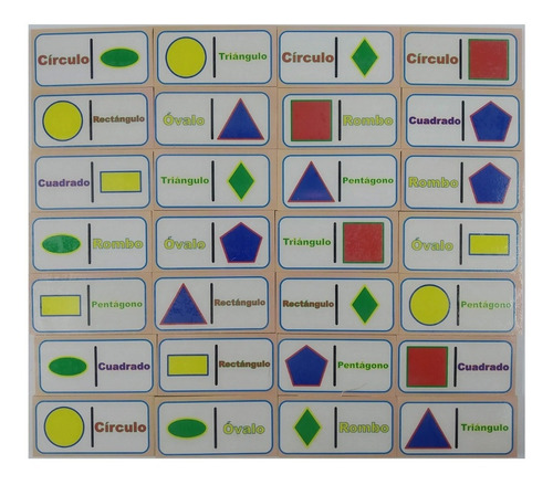 Domino Geométrico Imagen Palabra 28 Piezas Madera Hjklmn