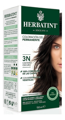 Kit Tinte Herbatint  Natural Coloración gel permanente tono 3n castaño oscuro para cabello