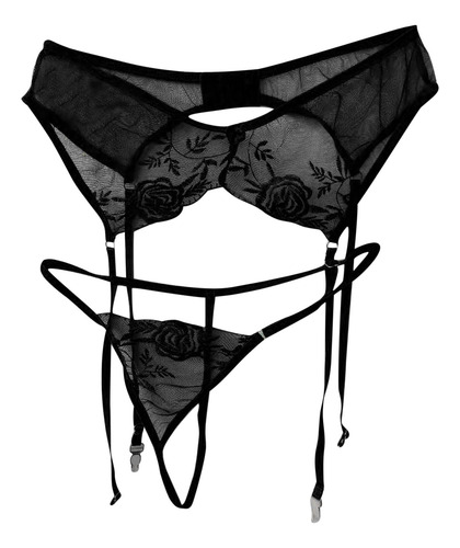 Bragas Bordadas De Flores De Encaje Para Mujer, Liguero