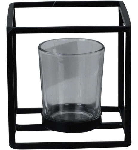 Portavela Cubo Negro Con Soporte Vidrio 10 X 10 X 10 Cm