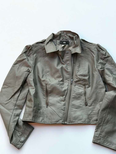 Chaqueta Rockera Marca H&m Mujer Ecocuero Gris (Usado)