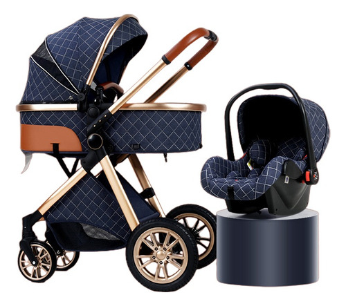 Carretilla De Bebé Reclinable 2 En 1 Para Bebés Carriola Color Azul Oscuro Chasis Azul Oscuro