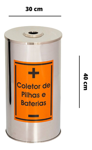 Lixeira De Inox Para Coletar Pilhas E Baterias 30x40 30l Cor Prateado