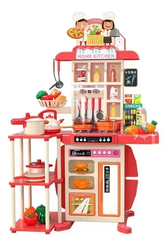 Cocina De Juguete Yunleo Grande 95 Cm Con Luz Y Sonido, Horno Y Refrigerador Para Niños 73 Rojo