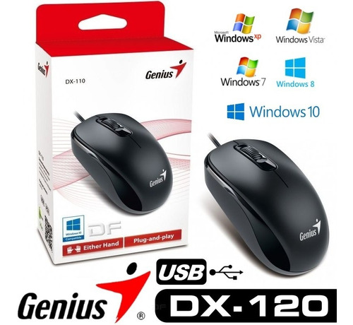 Mouse Optico Genius Dx-120 Usb Negro 1000dpi Pc Windows Mac