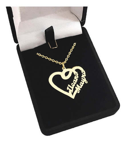 Collar Corazón Con Nombres Oro Macizo 10k