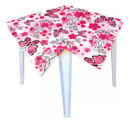 Toalha De Mesa De Tnt Borboleta Rosa 70x70 5 Uni