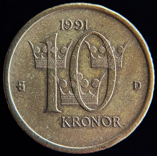Suecia, 10 Kronor, 1991. Carl Xvl Gustaf. Vf (Usado)