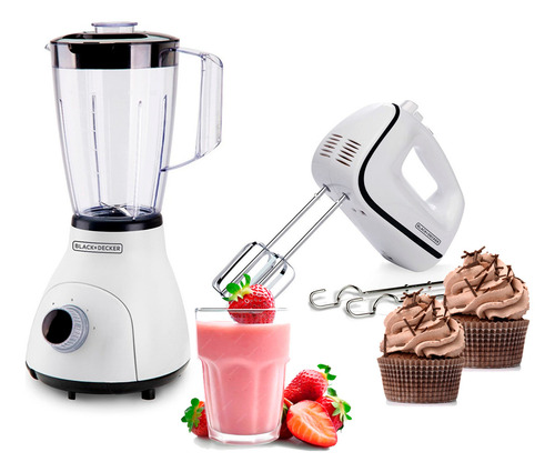 Combo Black & Decker Licuadora 2 Litros + Batidora De Mano Color Blanco