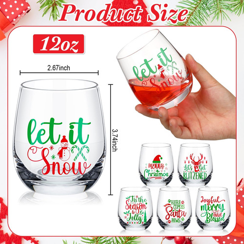 Pickmesh 6 Copas De Vino Navideñas De 12 Oz, Copa De Vino Si