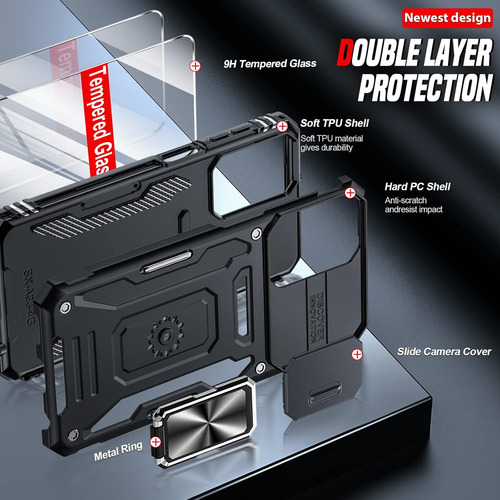Funda Uso Rudo Cámara Para Galaxy A23 /m23 5g Carcasa+mica Negro Samsung Galaxy A23 5g/4g/m13 4g/m23 5g/f23 5g