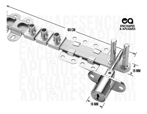 Imagen 2 de 5 de Chapa/cerradura Trampa Para Archivador 60 Cm Para 3 Cajones
