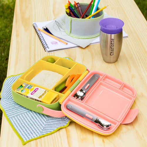 Bento Box Munchkin ® Verde / Rosa / Amarelo Com Talheres