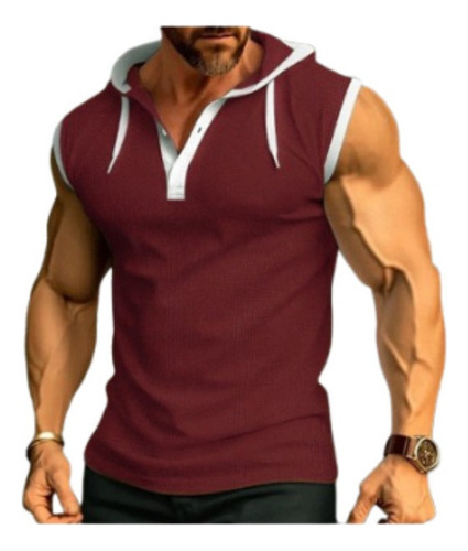 Camiseta Sin Mangas Informal Con Capucha Para Hombre