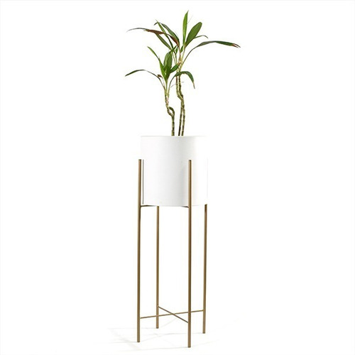 Imagen 3 de 6 de Set 3 Macetas Blancas Modernas Con Base Metal Int/ext.