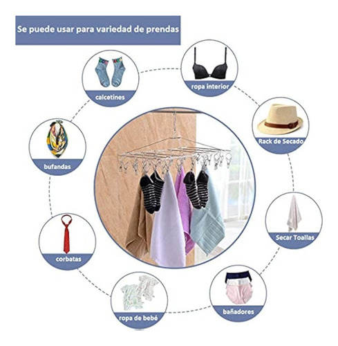 40 Ganchos Giratorios De Acero Inoxidable For Secar Ropa
