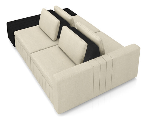 Sofá Ilha Móveis Olimpo 265cm Modulado Linho/pu Bege/preto