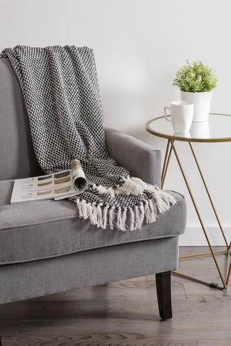 Manta Rústica De Algodón Dii Con Flecos Para Silla Sofá Negro Diseño
