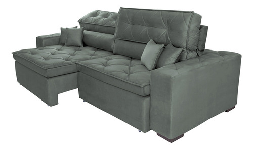 Sofá Retrátil e Reclinável 3,12m com Molas Cama inBox Estilo Suede Velusoft Cinza