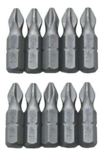 Kit 10un Ponta Bits Antiderrapante Ph2 25mm Titânio Phillips