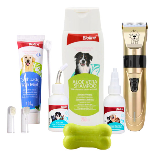 Kit Cuidado Limpieza Mascota Perro Shampoo Maquina Jabón 