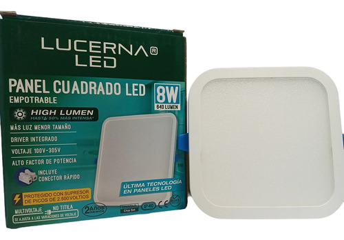 Lucerna 308c Hl Panel Led Empotrable 8w Cuadrado 6.500k
