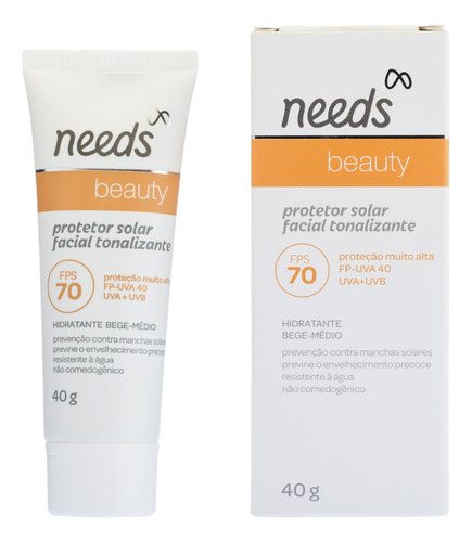 Needs Beauty Protetor Solar Facial Fps 70 Bege Medio 40g