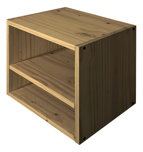 Mesa De Luz Cubo Flotante Dos Estantes Moderno Madera Sajo Color Roble