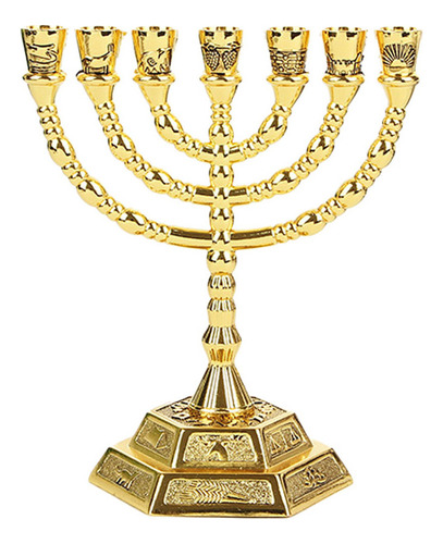 Candelabro Dorado Con Forma De Menorá Judía, 7 Ramas, Para H