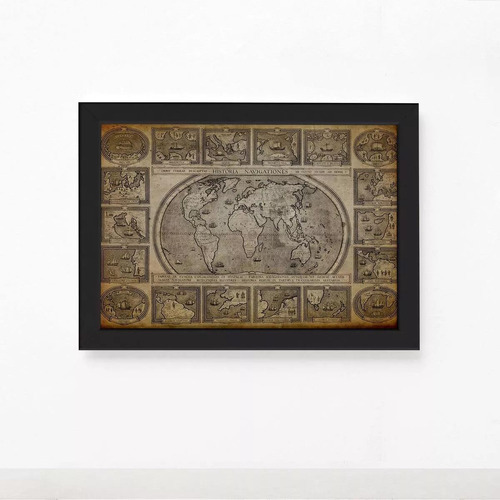 Marco vintage de navegación con mapas antiguos, marco negro, 22 x 32 cm