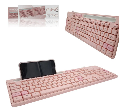 Teclado Computador Notebook Usb Layout Abnt2 Multimídia Rosa