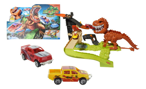 Pista Auto Dinosaurio Con Sonido Autito De Metal Y Lanzadora