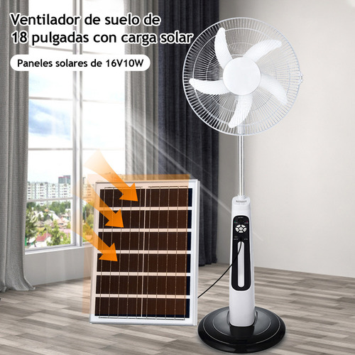 18'' Ventilador Solar Recargable Silencioso Y Control Remoto Con 5 Palas De Plástico Color Blanco Estructura Color Blanco, 51cm De Diámetro 127v