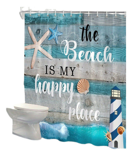 Cortina De Baño Con Patrón De Playa Retro, 180 * 180cm