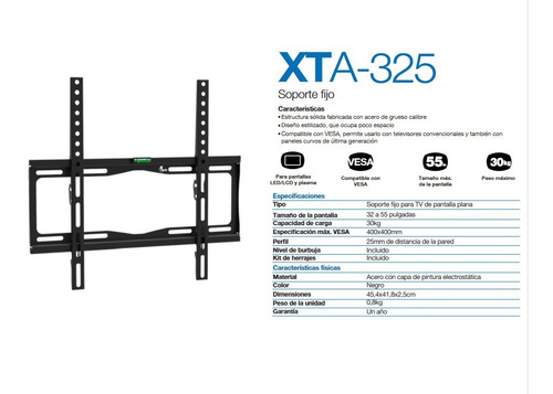 Soporte Xtech XTA-325 de pared para TV/Monitor de 32" a 55" negro