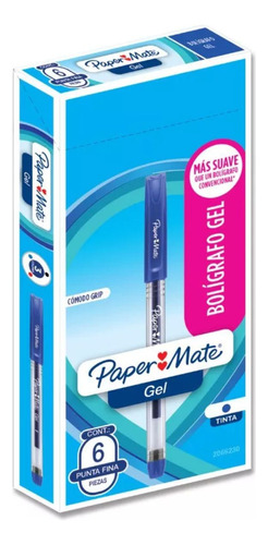 Boligrafo Gel Paper Mate Ultra Fino Azul Caja X6 Color De La Tinta Surtido