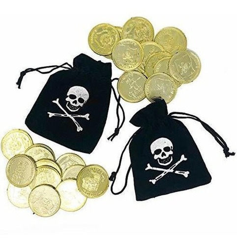 Bolsas Con Cordon Pirata De 12 Cuentas Con Monedas De Oro -