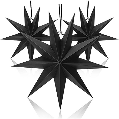 3 Pcs 9-pointed Paper Star Lanterns 12 Inch Hanging Lam...