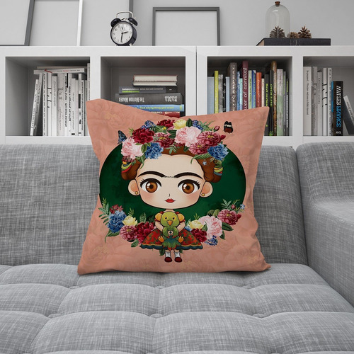 Imagen 2 de 3 de Almohadón Frida Kahlo Vellon Siliconado Desmontable 38x38