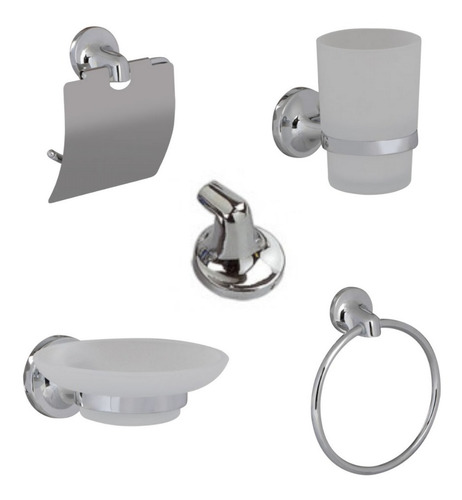 Set Accesorios Baño Pringles Kahlo 5 Metalico Cromado Vidrio