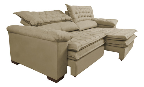 Sofá Retrátil e Reclinável Molas Ensacadas Cama inBox Botonê 2,12m Espuma Viscoelástico Suede Bege