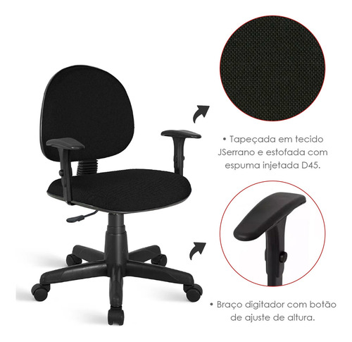Cadeira Executiva P/ Escritório Com Braço Ergonômica Preta