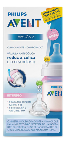 Set Mamadera Anticolicos Rosa 125ml + Tetina Scd809/24 Avent