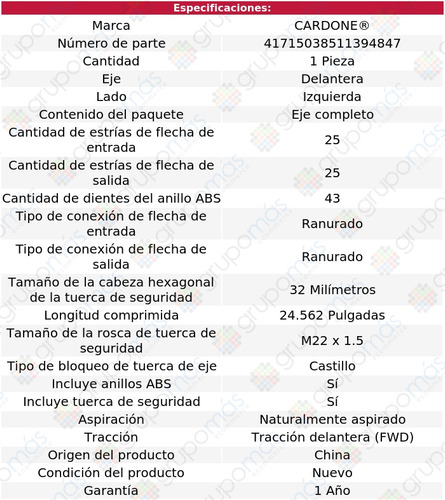 1 Flecha Homocinética Delantera Izq Eclipse L4 2.0l 96 Al 99